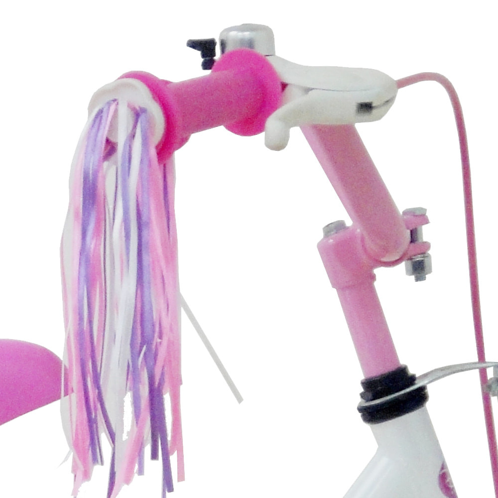 Stuur voorzien van fietsbel en slingers.